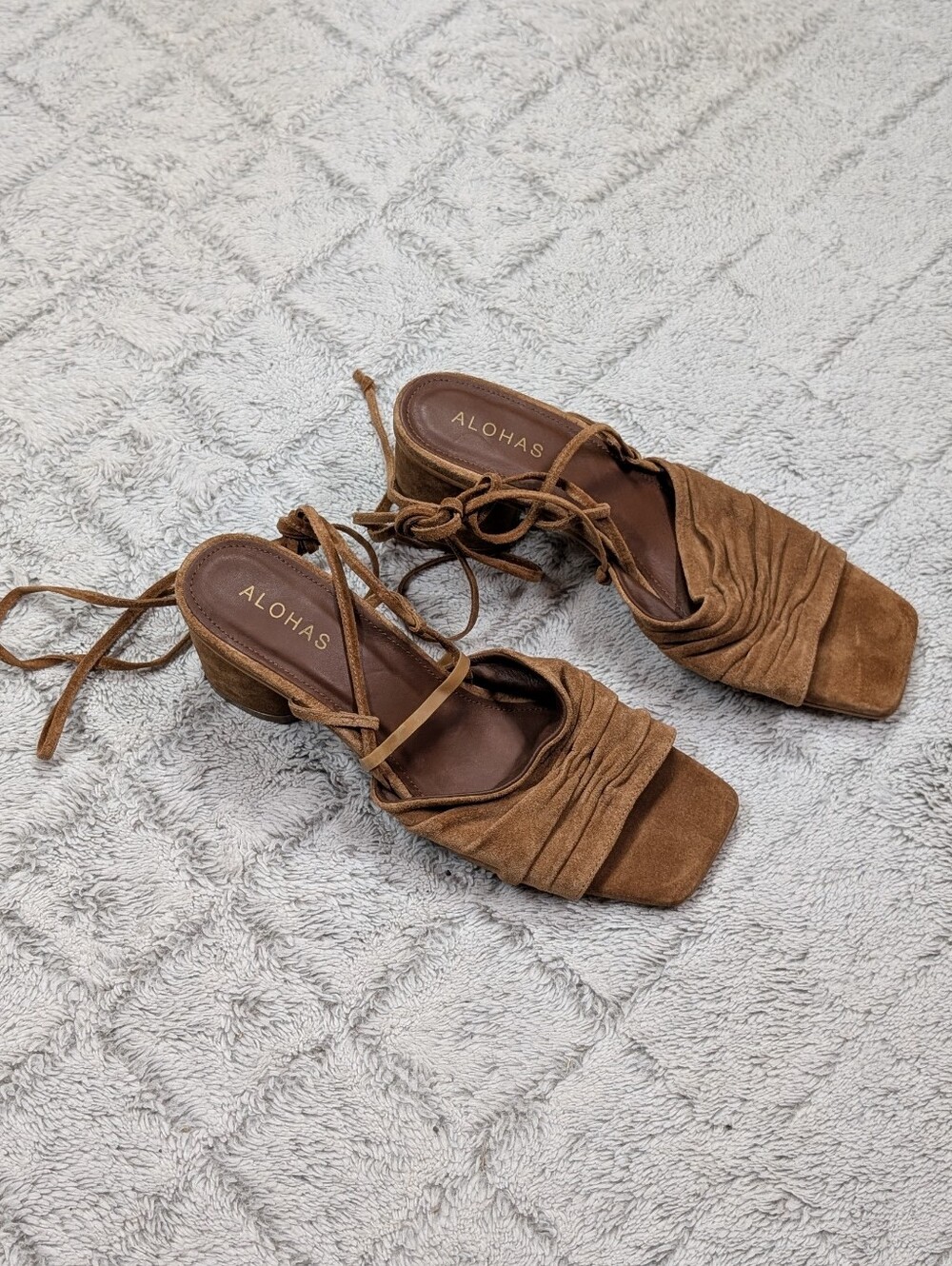 Alohas Sandals Womens 42 US 11 Beige Camel Kahlo Ankle Wrap Block Heel Boho
